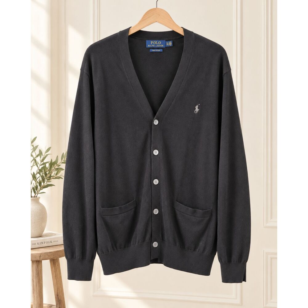 Polo Ralph Lauren Men’s XL Black Pima Cotton Cardigan Sweater Button Front